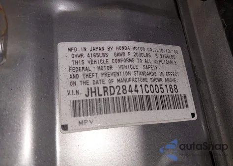 2001 Honda Cr-V Lx z USA, uszkodzony, nr VIN JHLRD28441C005168